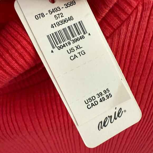 NWT Aerie essential layering long sleeve turtleneck red ribbed size XL - Picture 8 of 8